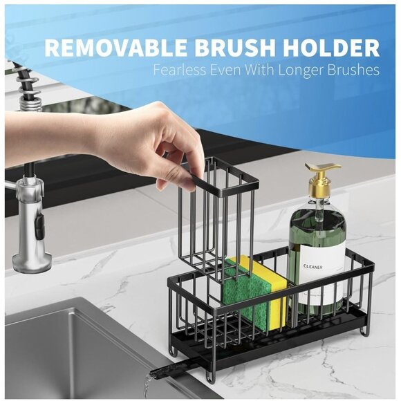NIB - Cisily Black Sponge Holder for Kitchen Sink Caddy Organizer Coated Steel - Picture 4 of 5